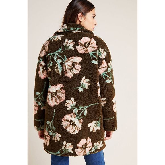 New Anthropologie Olivia Floral Teddy Sherpa Coat - Picture 5 of 5